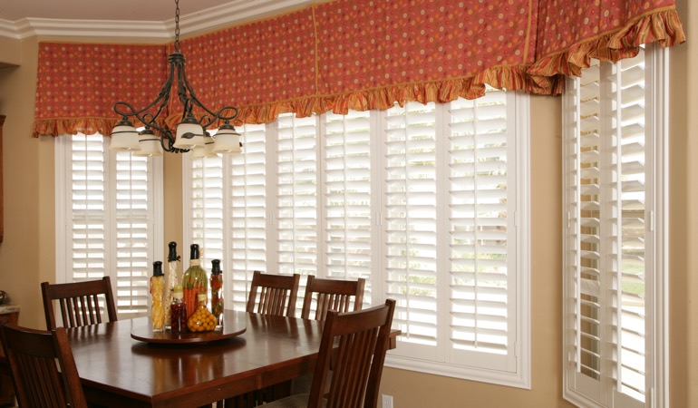 Plantation shutters in Hartford dining room.